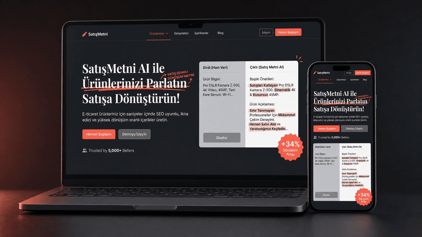 AI Satış Metni | Yapay Zeka ile Profesyonel Başlık & Metinler proje kapak görseli